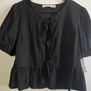 Brand New** Liberty Love Elegant Black Blouse with Tie Details